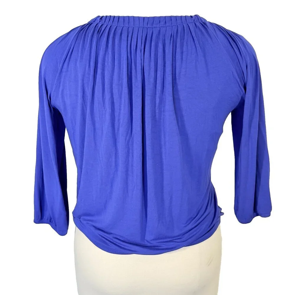 Michael Kors Peasant Top Women's L Cobalt Blue Scoop Neck 3/4 Balloon Sleeve